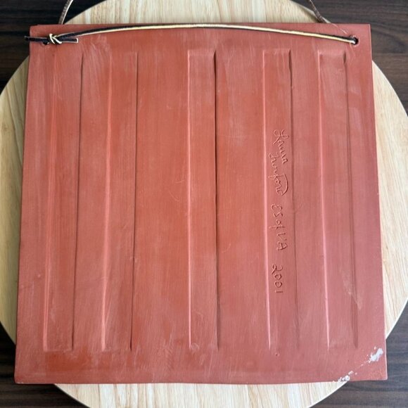 Folk Art Welcome Plaque Studio Pottery By Laura Jurford 2001 Pineapple Floral - Picture 3 of 8